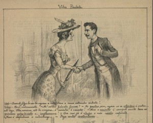 Charge sobre a volta de Valério Vieira da Europa, publicada na revista Vida Paulista, de 10 de outubro de 1903 / Acervo do Arquivo Público do Estado de São Paulo