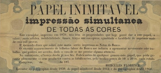 Anúncio do papel inimitável, 1870