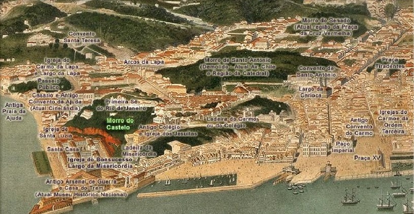 Parte de Panorama de Emilio Bausch / HIstória do Morro do Castelo