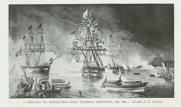 A cehgada da impoeratriz dona Teresa Cristian, em 1843, por Martino / Illustração Brasileira, novembro de 1922