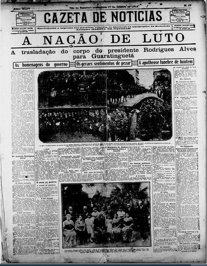 Primeira página da Gazeta de Notícias de 17 de janeiro de 1919