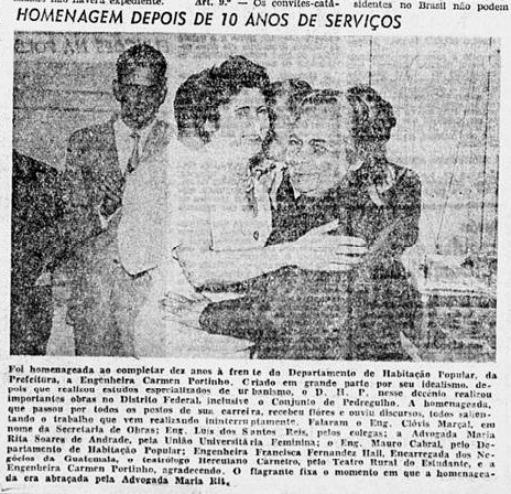 Carmen Portinho de Maria Rita Soares de Andrade / Jornal do Brasil, 12 de fevereiro de 1958
