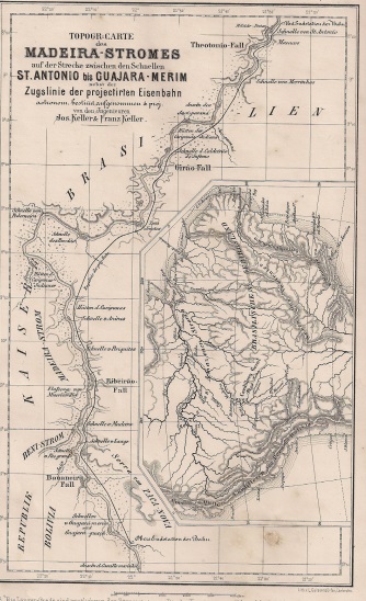Mapa desenhado por Franz Keller-Leuzinger reproduzindo o percurso de sua viagem, no livro Do Amazonas ao Madeira