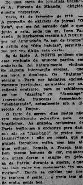 Carta da jornalista  em defesa dos Batutas / Jornal do Recife, 11 de abril de 1922, primeira coluna