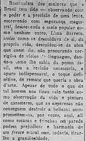 Coleho Neto sobre Lima Bareto / Jornal do Brasil, 5 de novembro de 1922