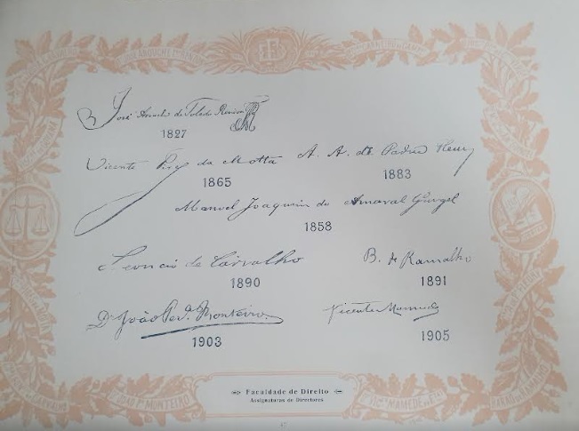 Assinaturas dos diretores da Faculdade de Direito de São Paulo de 1827 a 1905
