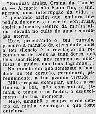 Trecho do dircurso de Leolinda em homenagem a Orsina da Fonseca / O Paiz, 3 de novembro de 1913