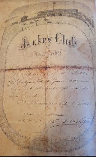 Modelo dos primeiros títulos de sócio emitidos pelo Jockey Club