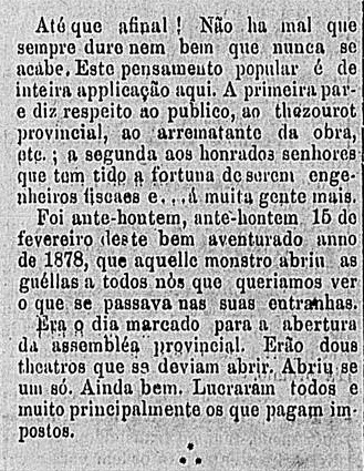 Início da coluna "Folhetim", de José Veríssimo / O Liberal do Pará, 17 de fevereiro de 1878