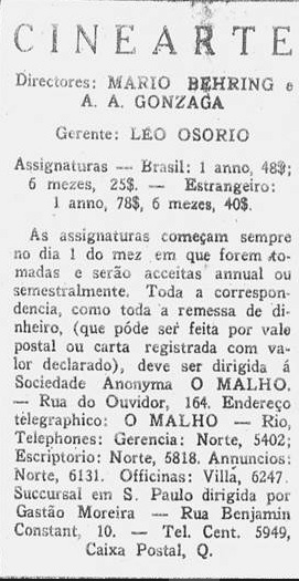 Expediente da Cinearte, 3 de março de 1926