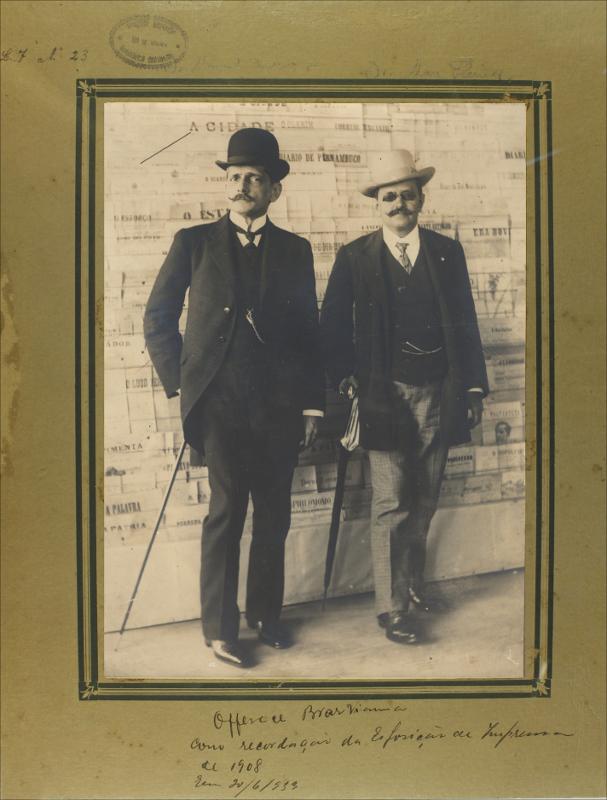 Centenário da Imprensa Brasileira, 1908. Rio de Janeiro, RJ. Na foto, Manoel Cícero Peregrino da Silva (1866 - 1956) e Max Fleuiss (1868 - 1943) / Acervo IHGB